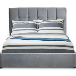 3S. x Home Lit Double LUFTANI Avec Sommier Relevable 160x200cm Velours Argent