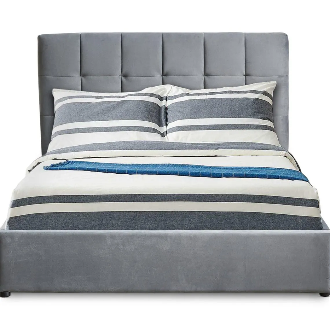 3S. x Home Lit Double LUFTANI Avec Sommier Relevable 160x200cm Velours Argent