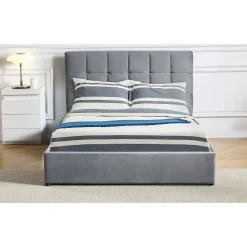 3S. x Home Lit Double LUFTANI Avec Sommier Relevable 160x200cm Velours Argent