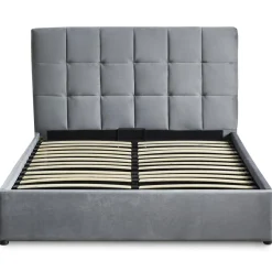 3S. x Home Lit Double LUFTANI Avec Sommier Relevable 160x200cm Velours Argent