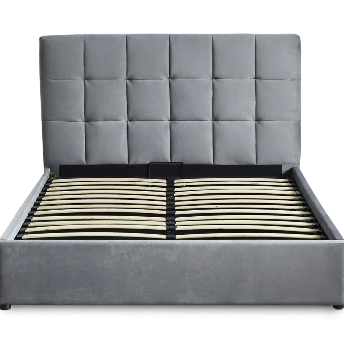 3S. x Home Lit Double LUFTANI Avec Sommier Relevable 160x200cm Velours Argent