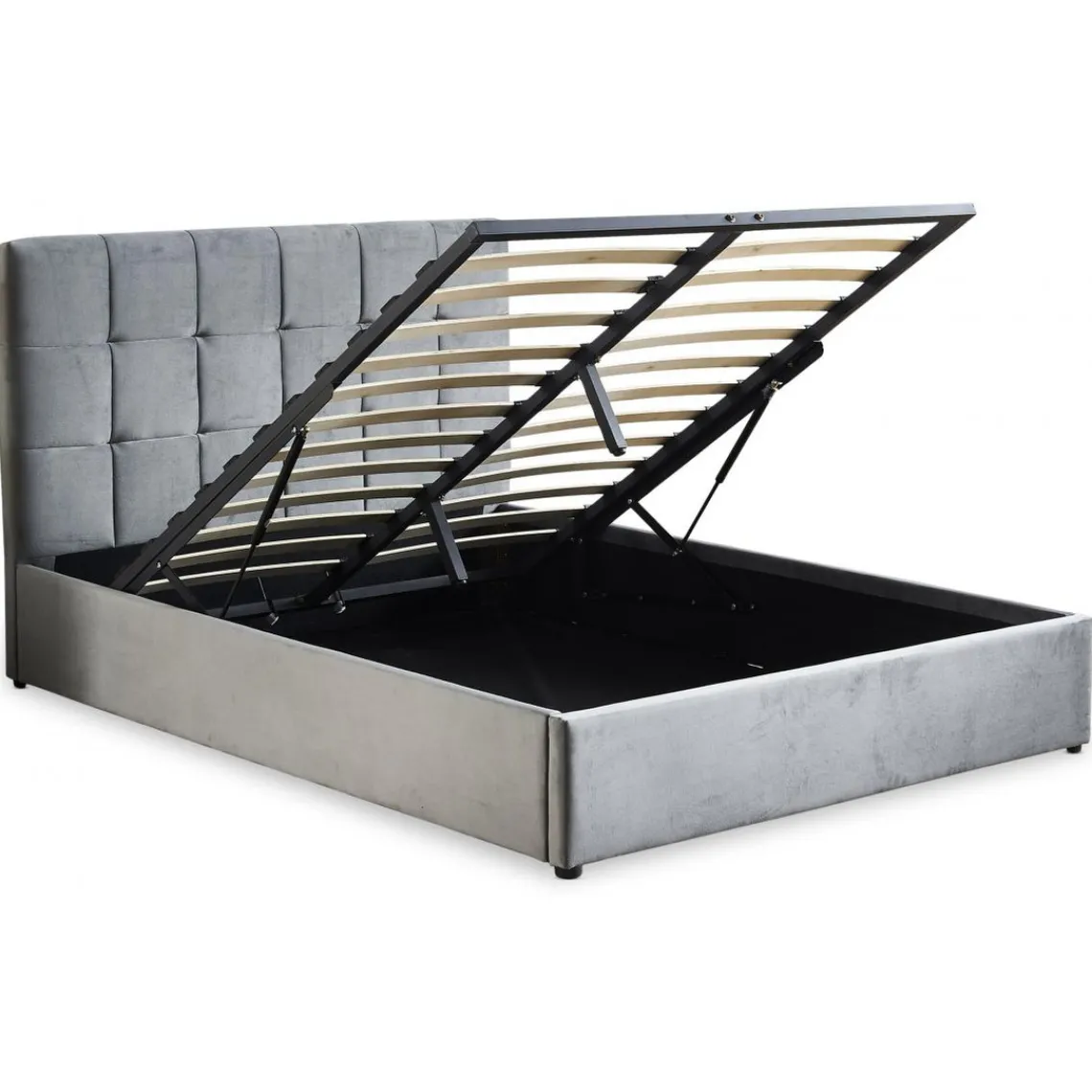 3S. x Home Lit Double LUFTANI Avec Sommier Relevable 160x200cm Velours Argent