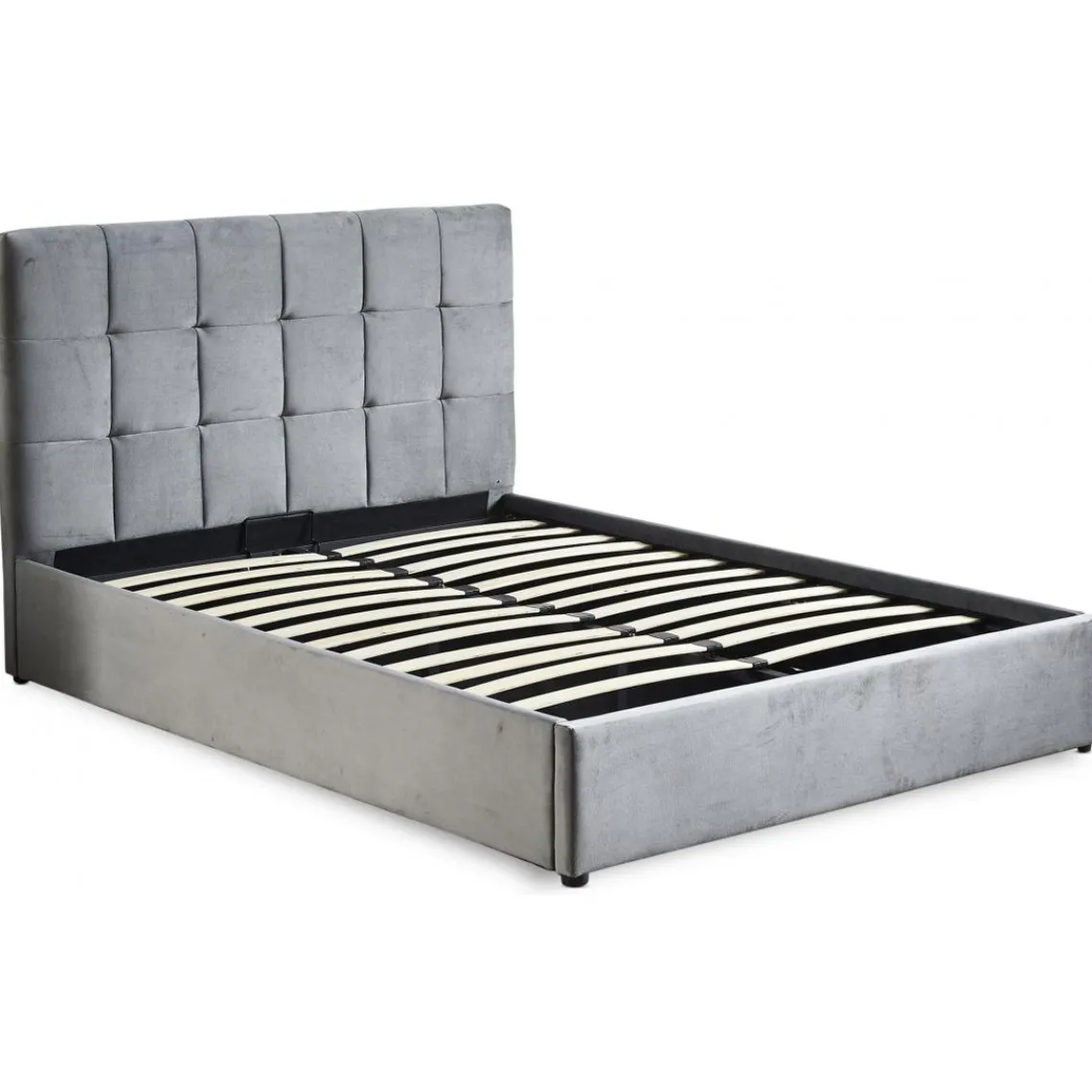 3S. x Home Lit Double LUFTANI Avec Sommier Relevable 160x200cm Velours Argent