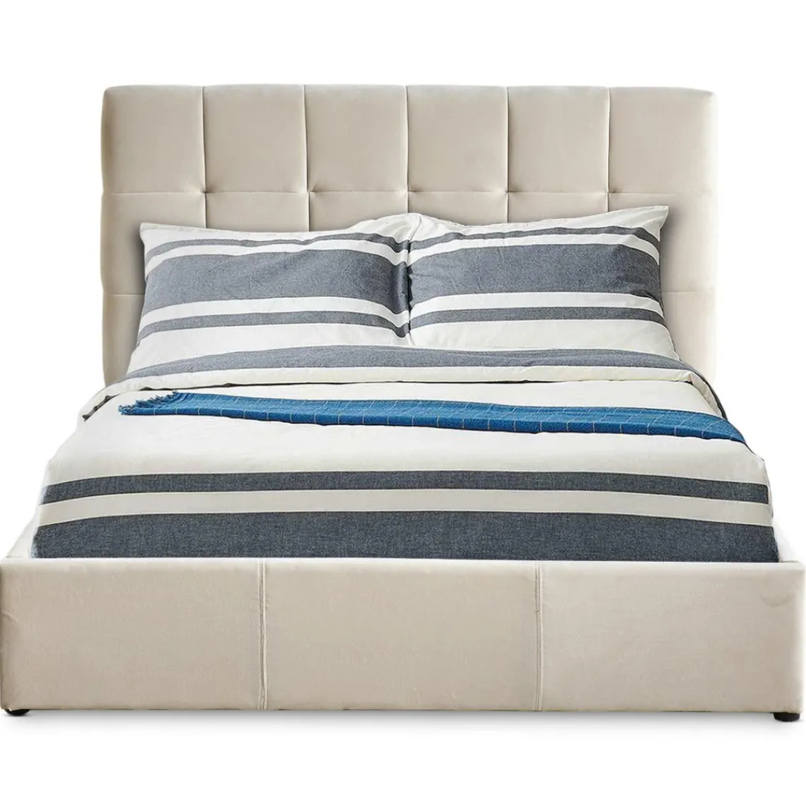 3S. x Home Lit Double LUFTANI Avec Sommier Relevable 140x190cm Velours Beige New