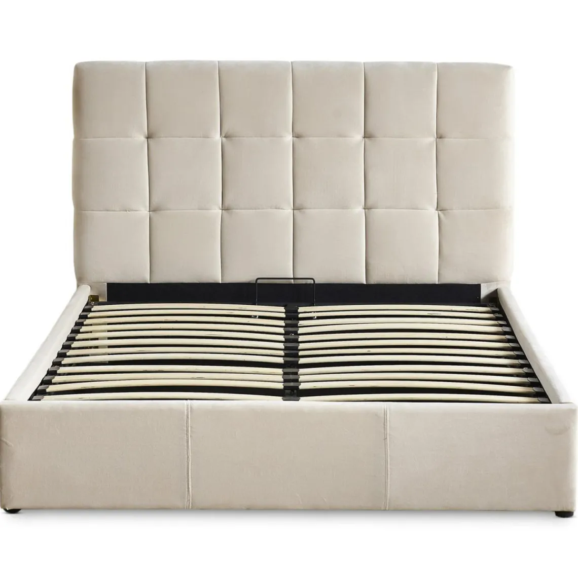 3S. x Home Lit Double LUFTANI Avec Sommier Relevable 140x190cm Velours Beige New