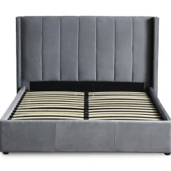 3S. x Home Lit Double MAGORIAL Avec Sommier Relevable 140x190cm Velours Gris Outlet