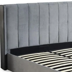 3S. x Home Lit Double MAGORIAL Avec Sommier Relevable 140x190cm Velours Gris Outlet