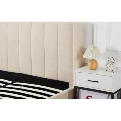 3S. x Home Lit double Magorial avec sommier relevable Tissu Bouclette Crème Outlet