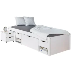 3S. x Home Lit En Bois Avec 4 Espaces De Rangement 90x200 KALO Blanc Best