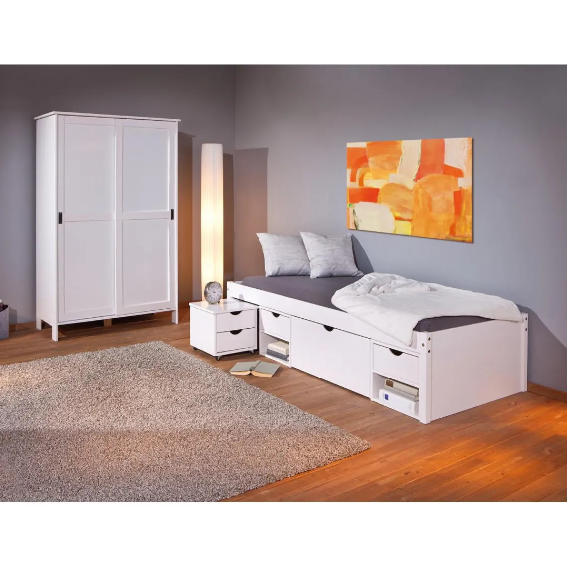 3S. x Home Lit En Bois Avec 4 Espaces De Rangement 90x200 KALO Blanc Best