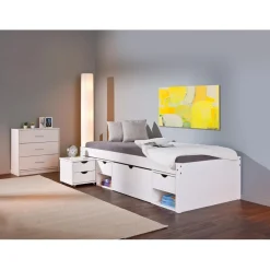 3S. x Home Lit En Bois Avec 4 Espaces De Rangement 90x200 KALO Blanc Best