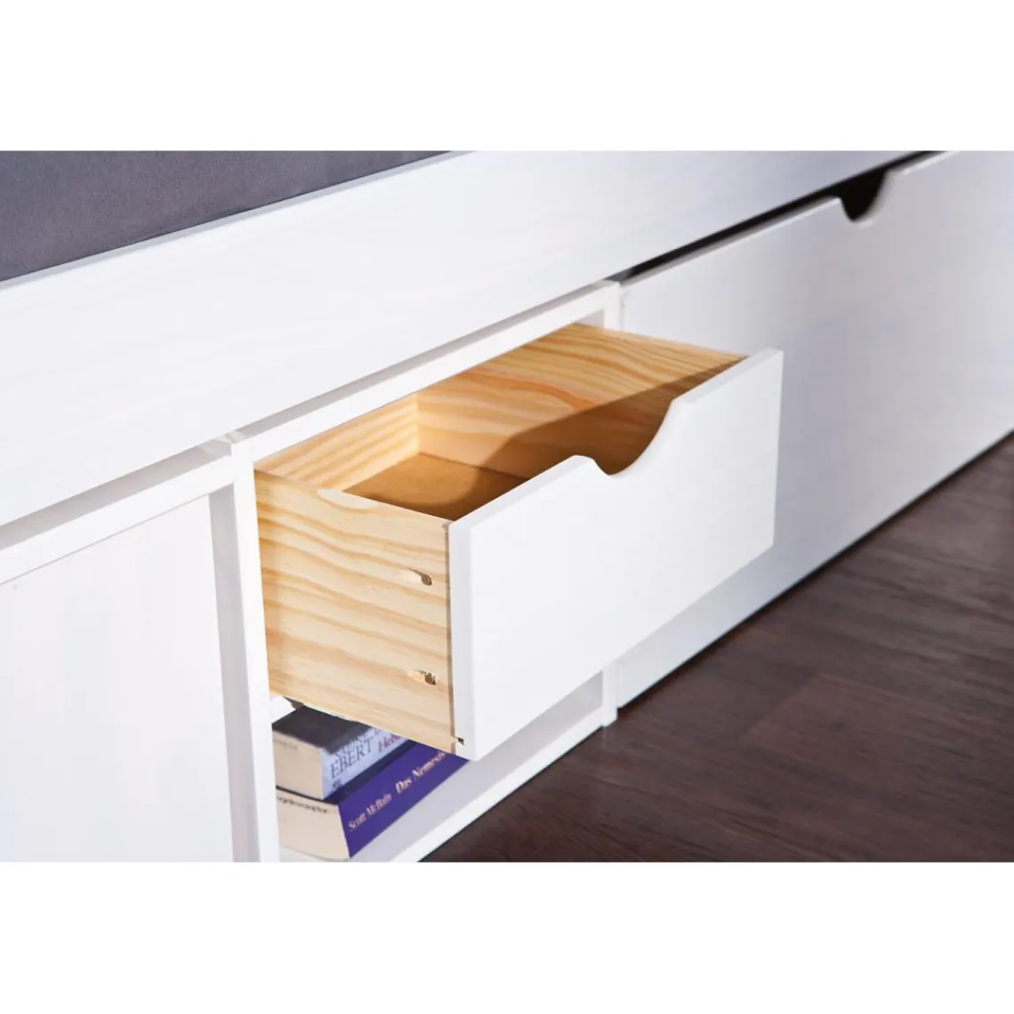 3S. x Home Lit En Bois Avec 4 Espaces De Rangement 90x200 KALO Blanc Best