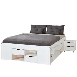 3S. x Home Lit en Pin Avec Espaces De Rangement Mobiles 140x190 KOLO Blanc Hot