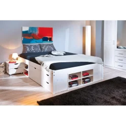 3S. x Home Lit en Pin Avec Espaces De Rangement Mobiles 140x190 KOLO Blanc Hot