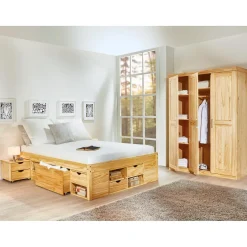 3S. x Home Lit en Pin Massif avec tiroirs de rangement IRIVO bois Best