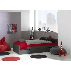 3S. x Home Lit gigogne 90x190 cm avec sommier Ardoise FEROE Bleu Sale