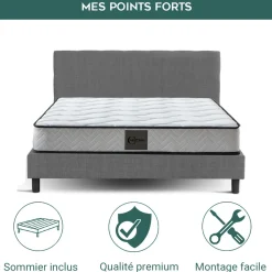 SAMPUR Lit nordik tissu gris clair Best