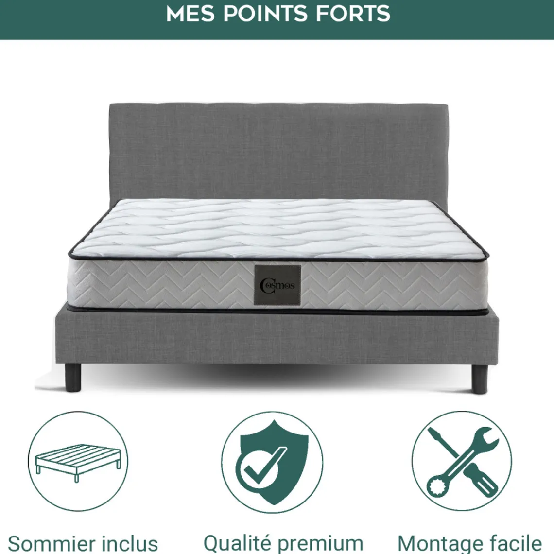 SAMPUR Lit nordik tissu gris clair Best