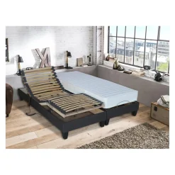 Selenia Lit Relaxation 100% Latex 5 Zones + Sommier Tissu Gris Déco Lattes Flexibles Avec Réglage Fermeté Au Niveau Lombaire New