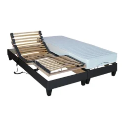 Selenia Lit Relaxation 100% Latex 5 Zones + Sommier Tissu Gris Déco Lattes Flexibles Avec Réglage Fermeté Au Niveau Lombaire New