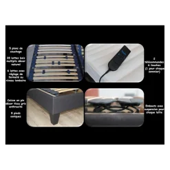 Selenia Lit Relaxation 100% Latex 5 Zones + Sommier Tissu Gris Déco Lattes Flexibles Avec Réglage Fermeté Au Niveau Lombaire New