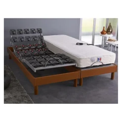 Selenia Lit Relaxation Matelas 100% Latex 5 Zones + Sommier Merisier Tous Plots Avec Réglage Fermeté Au Niveau Lombaire Best