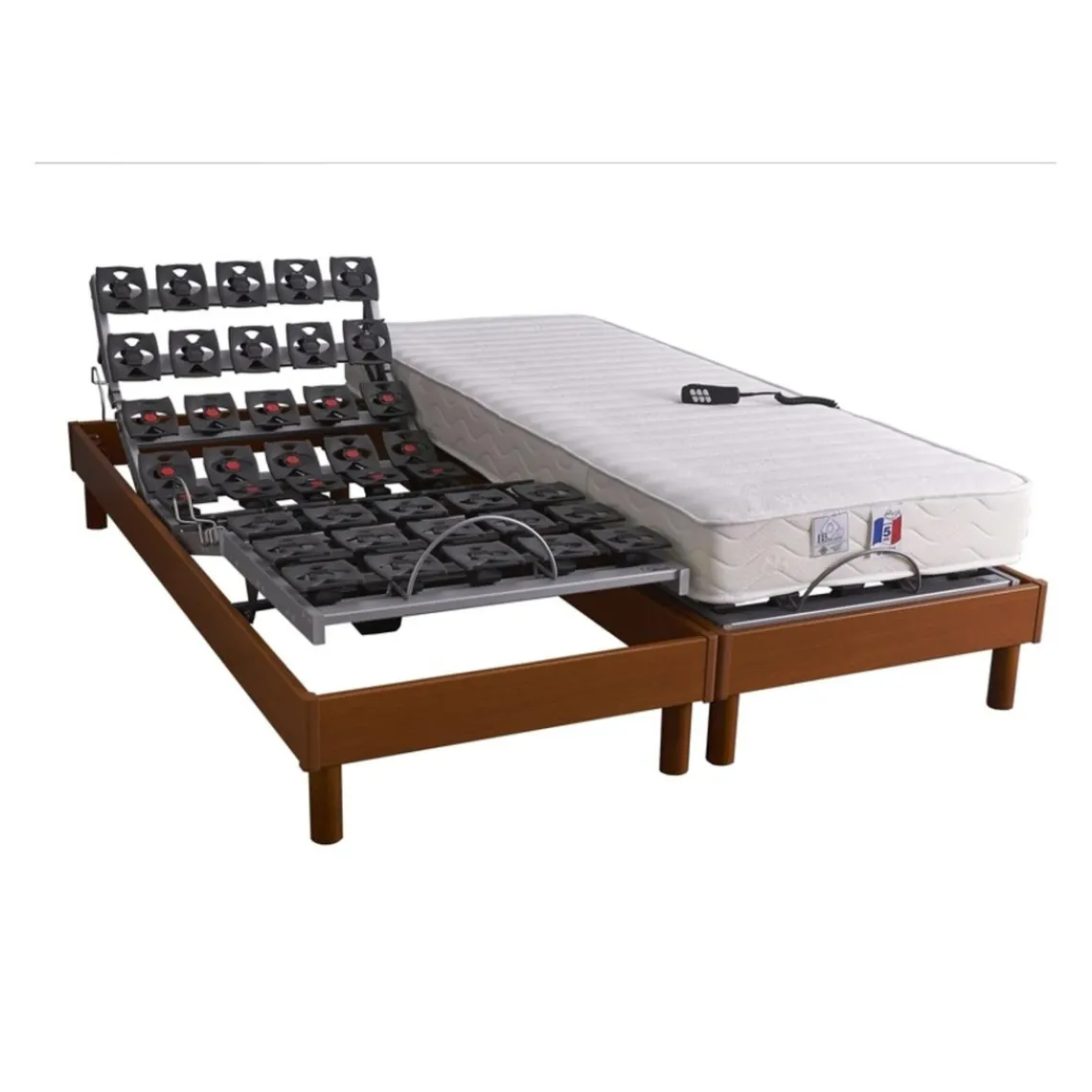 Selenia Lit Relaxation Matelas 100% Latex 5 Zones + Sommier Merisier Tous Plots Avec Réglage Fermeté Au Niveau Lombaire Best