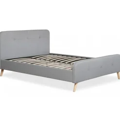 3S. x Home Lit scandinave avec tête de lit et sommier 140x190cm Tissu MERRYN Gris Online