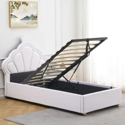 3S. x Home Lit simple avec tête de lit coquillage et sommier relevable Queenie Simili Blanc Online