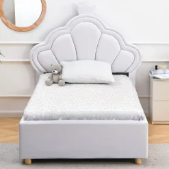 3S. x Home Lit simple avec tête de lit coquillage et sommier relevable Queenie Simili Blanc Online