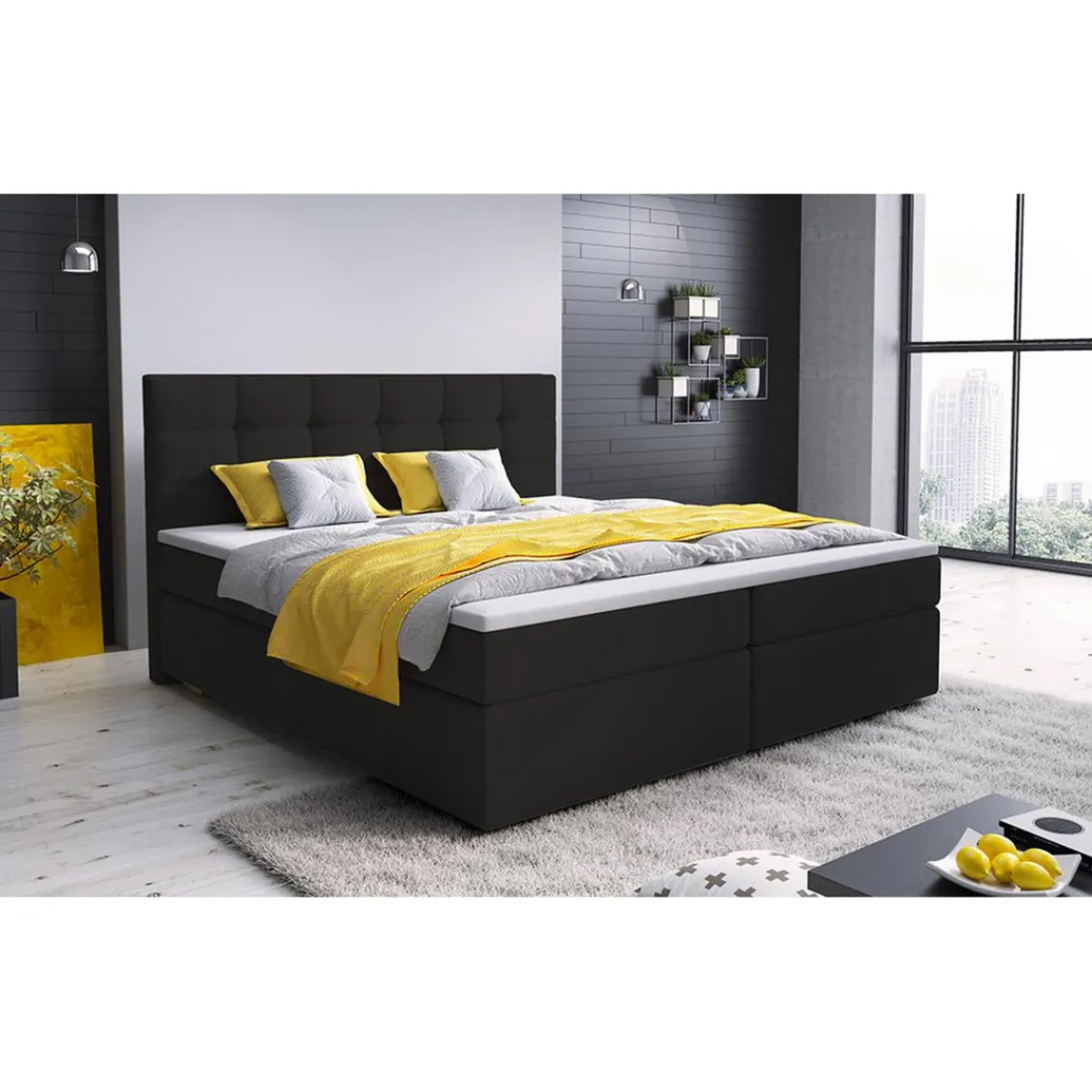 3S. x Home Lit-Coffre Avec Matelas Et Sur-Matelas ROVINKA 180cm Simili Noir Outlet