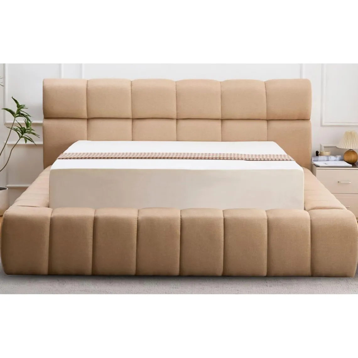 3S. x Home Lit-coffre complet avec rebords matelassés Tissu Beige Online
