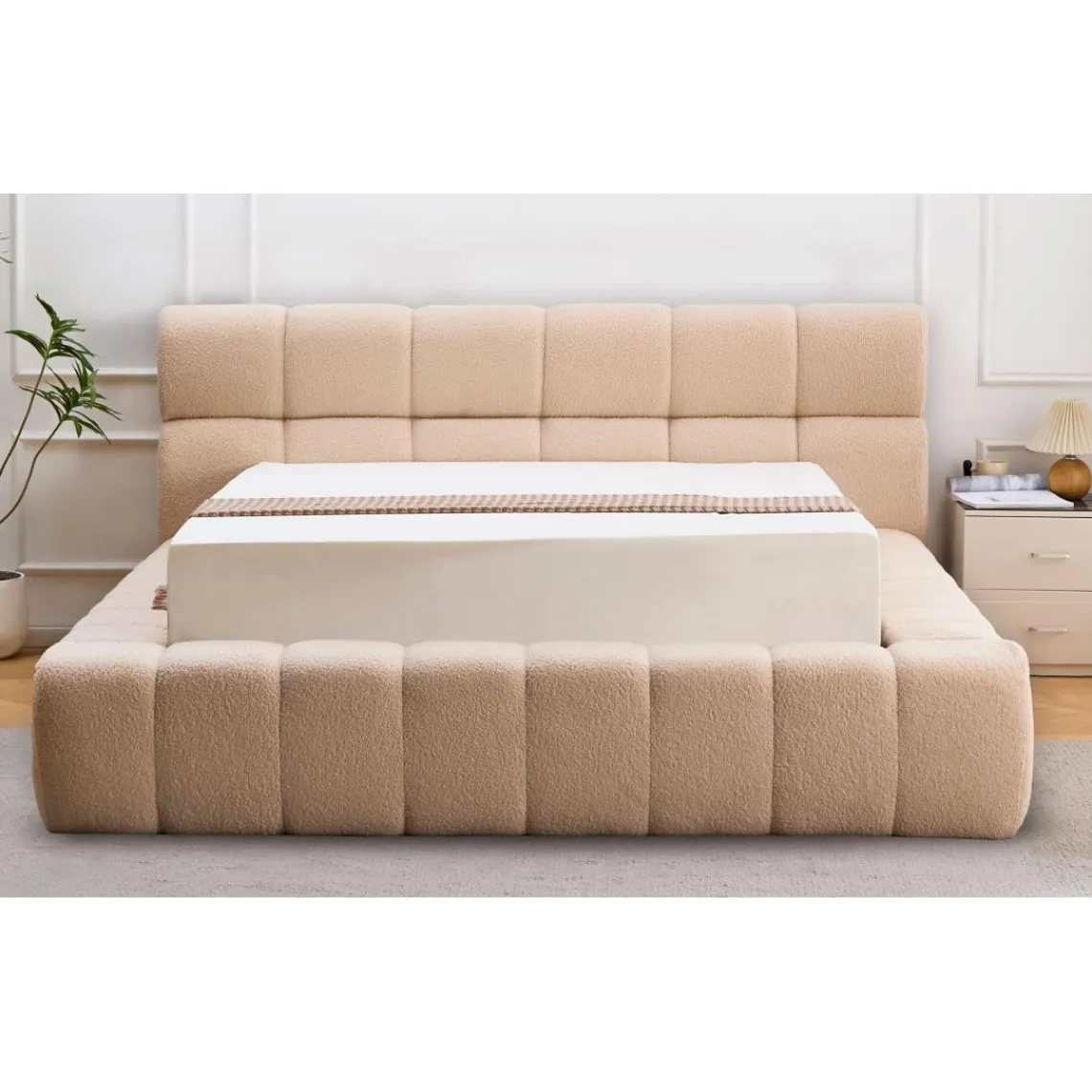 3S. x Home Lit-coffre complet avec rebords matelassés Tissu Bouclette Beige Challow