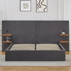 3S. x Home Lit-coffre complet avec tablettes et ports USB intégrés Lukas Tissu Gris Clearance