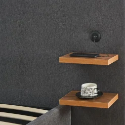 3S. x Home Lit-coffre complet avec tablettes et ports USB intégrés Lukas Tissu Gris Clearance