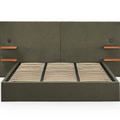 3S. x Home Lit-coffre complet avec tablettes et ports USB intégrés Lukas Tissu Vert New