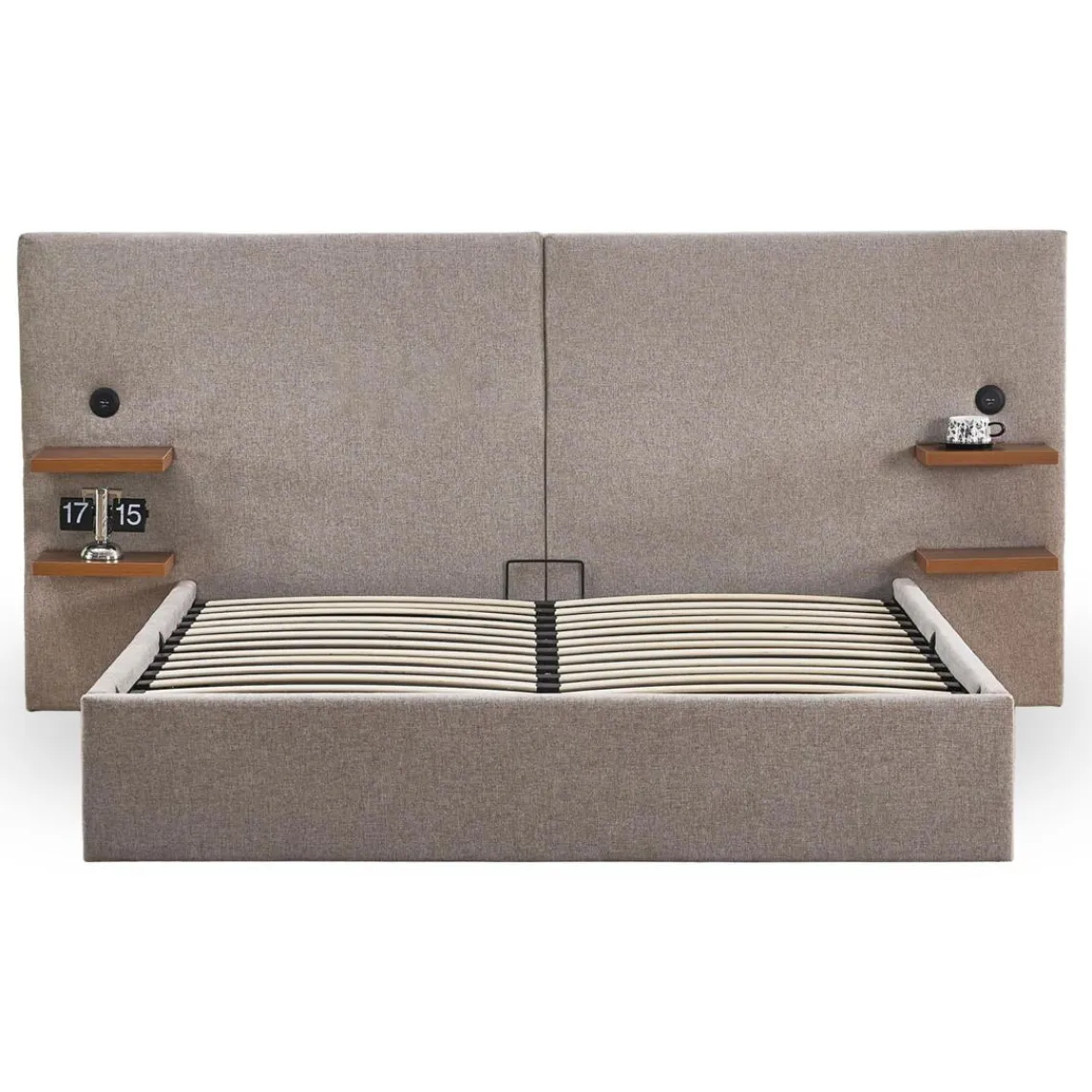 3S. x Home Lit-coffre complet avec tablettes et ports USB intégrés Lukas Tissu Taupe clair Best