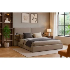 3S. x Home Lit-coffre complet avec tablettes et ports USB intégrés Lukas Tissu Taupe clair Best