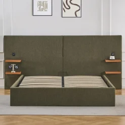 3S. x Home Lit-coffre complet avec tablettes et ports USB intégrés Lukas Tissu Vert