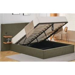 3S. x Home Lit-coffre complet avec tablettes et ports USB intégrés Lukas Tissu Vert