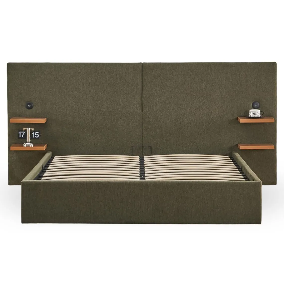 3S. x Home Lit-coffre complet avec tablettes et ports USB intégrés Lukas Tissu Vert