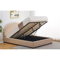 3S. x Home Lit-coffre complet avec tête de lit arrondie Tissu bouclette Beige Outlet