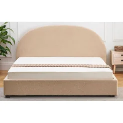 3S. x Home Lit-coffre complet avec tête de lit arrondie Tissu bouclette Beige Outlet