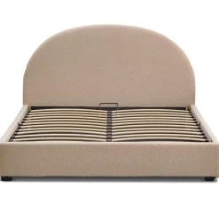 3S. x Home Lit-coffre complet avec tête de lit arrondie Tissu bouclette Beige