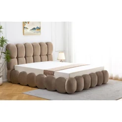 3S. x Home Lit-coffre design boule Bilbola avec sommier relevable Velours Taupe Online