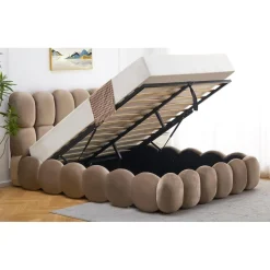 3S. x Home Lit-coffre design boule Bilbola avec sommier relevable Velours Taupe Online