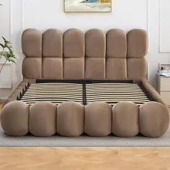 3S. x Home Lit-coffre design boule Bilbola avec sommier relevable Velours Taupe Online