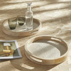 Today Lot 2 Plateaux arrondis en bois de manguier FACTORY Outlet