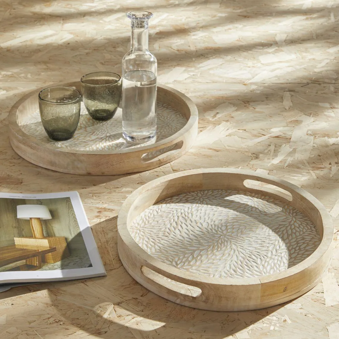 Today Lot 2 Plateaux arrondis en bois de manguier FACTORY Outlet