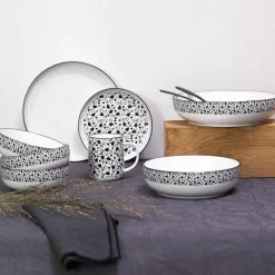 Becquet Lot de 4 assiettes creuses céramique BLACK FLOWERS Discount